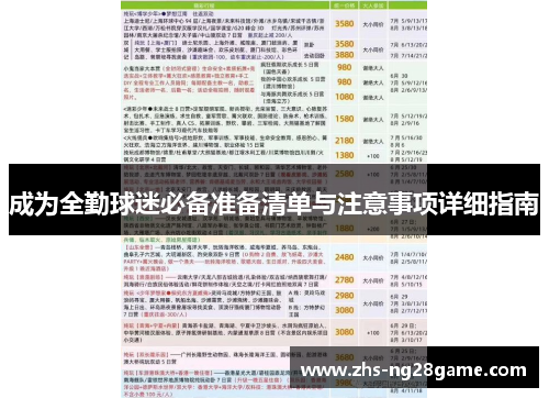 成为全勤球迷必备准备清单与注意事项详细指南